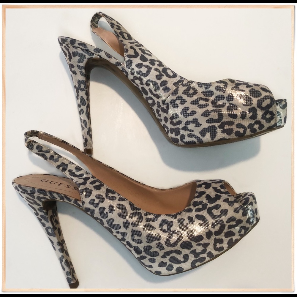 Guess leopard slingback platform gold sheen